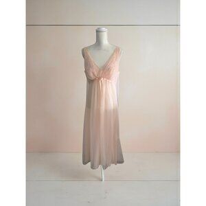 VANITY FAIR Vintage Peach Pink Lace Double Layer Nylon Nightgown Size 36 / US 6